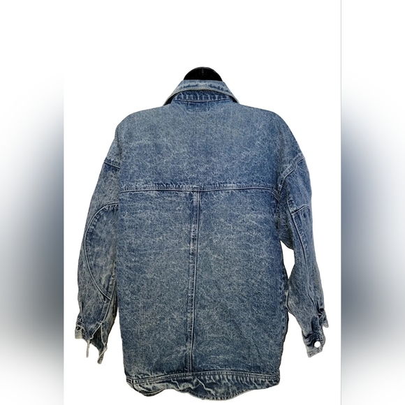 HURRICANE Jacket Women's Large Blue Vintage 80s Acid Wash Denim Coat Punk Grunge - Picture 3 of 6